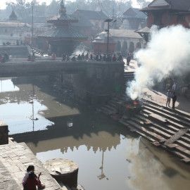 Public body cremation in Kathmandu, Nepal